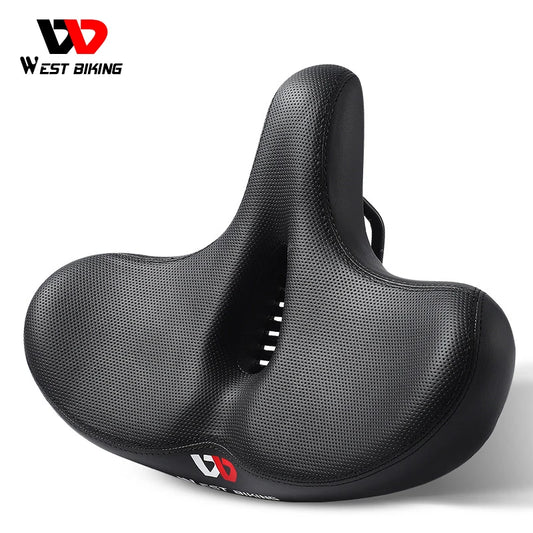 WEST BIKING Comfortable Wide Bicycle Seat Soft Cushion Shock-Absorbing Ergonomic MTB Electric Bike Saddle With 9 Modes Taillight