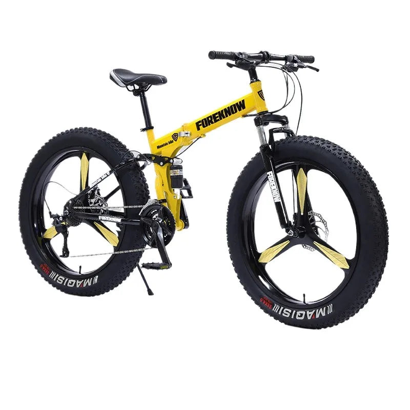 Foldable Mountain Bike with 26/24-Inch Wheels for Off-road, Snow and Beach - Wide Tires, Variable Speeds, for Men and Women