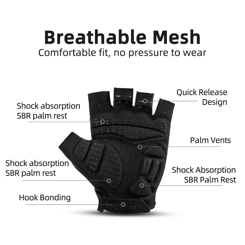 ROCKBROS Summer Cycling Gloves Half Finger Shockproof Breathable Gym Gloves Men MTB Fingerless Bicycle Gloves Cycling Equipment