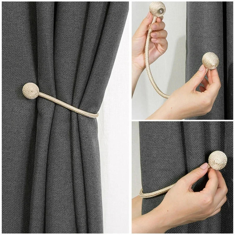 2Pcs Magnetic Ball Curtain Tiebacks Tie Rope Backs Holdbacks Buckle Hook Holder Home Decor