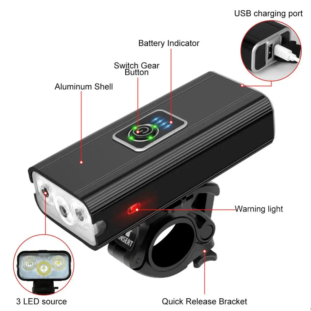 Bicycle Light Rechargeable Front And Back LED Bicycle Lighting MTB Bicycle Headlight Lamp Cycling Flashlight For Bike Lantern