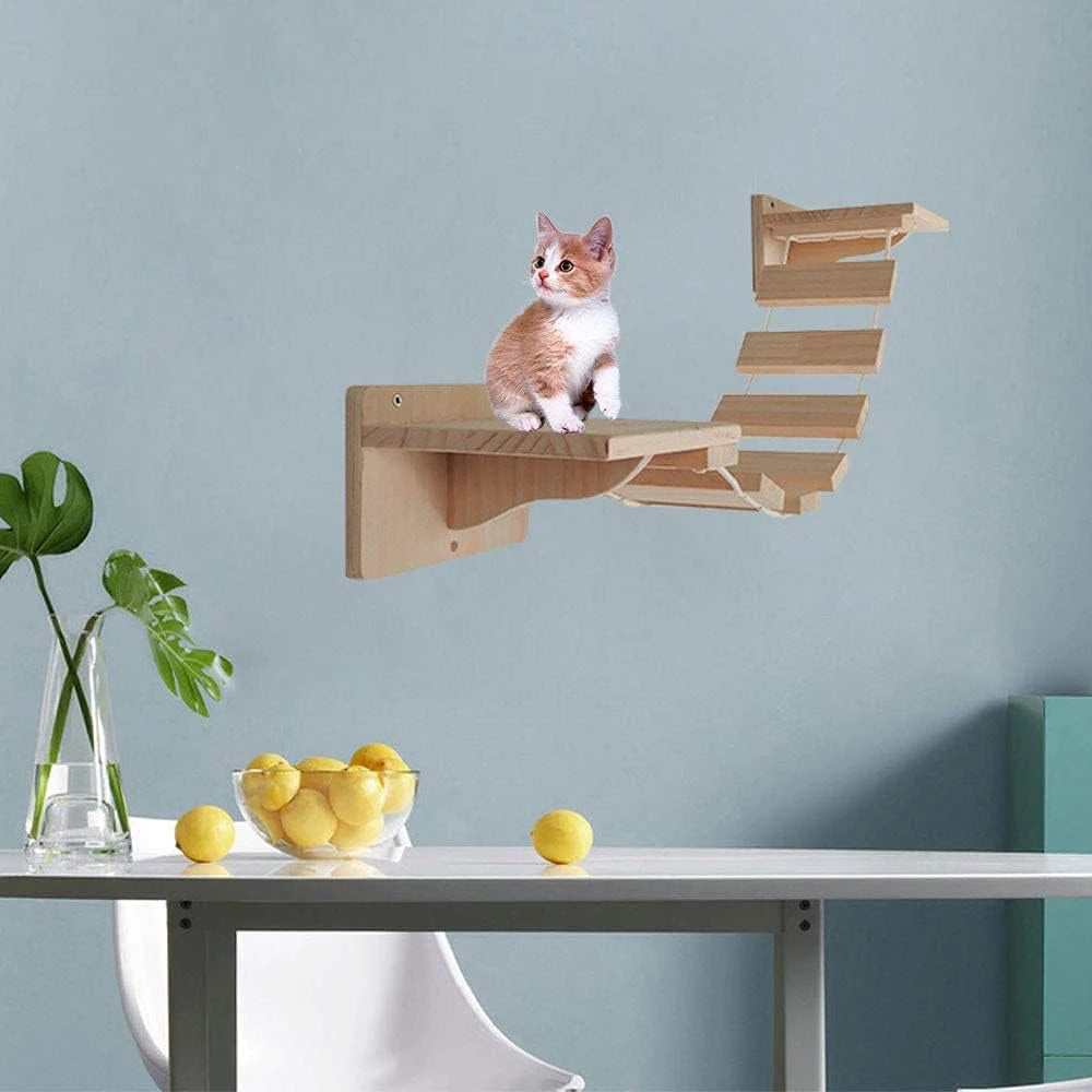 Cat Climbing Wall Type Combination Sisal Four-step Cat Stairs Cat Face New Pedal Solid Wood Cat Scratching Post Pet Furniture