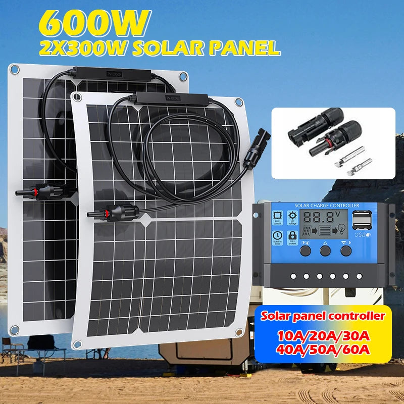 600W Solar Panel 18V Flexible Solar Panel With 10A-100A Controller Suitable for Mobile Phones Car And RV Solar Panel Charger