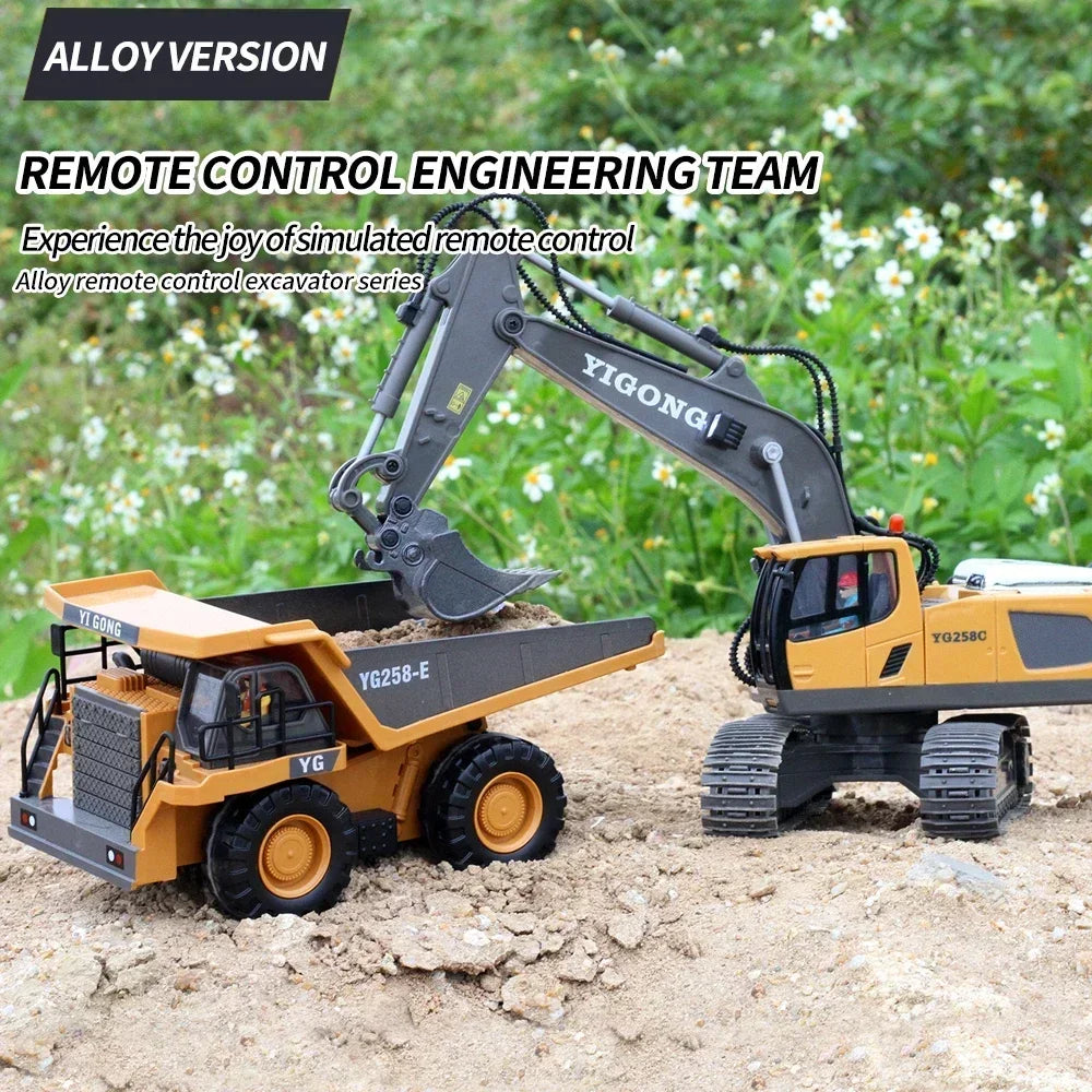 2.4G High Tech 11 Channels RC Excavator Dump Trucks Bulldozer Alloy Plastic Engineering Vehicle Electronic Toys For Boy Gifts