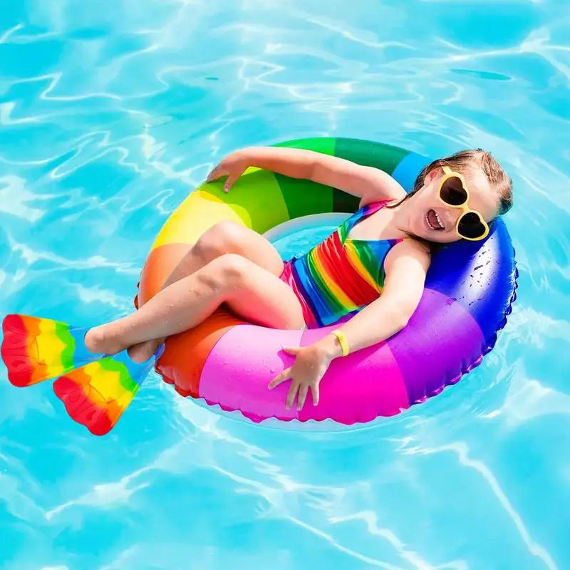 Comfortable Silicone Flippers for Kids, Swimming and Diving Beginners, Rainbow Swim Fins, Girls and Boys Training Fins