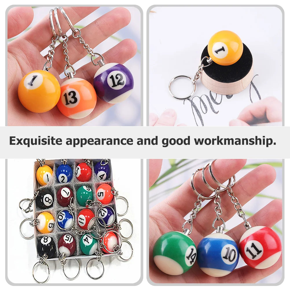 16 Pcs Pool Accessories Billiards Snooker Keychain Ornament Jewelry Handbag Charm Billards Gift Pendants Mini