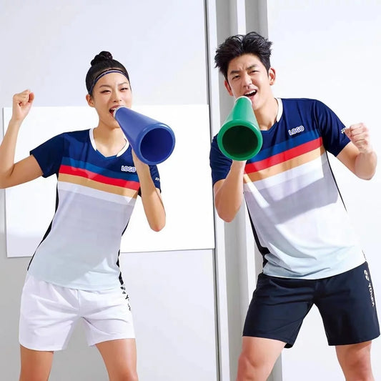 Custom YY badminton T-shirt men's and women's tennis wear half sleeve V-neck quick dry breathable can print LOGO
