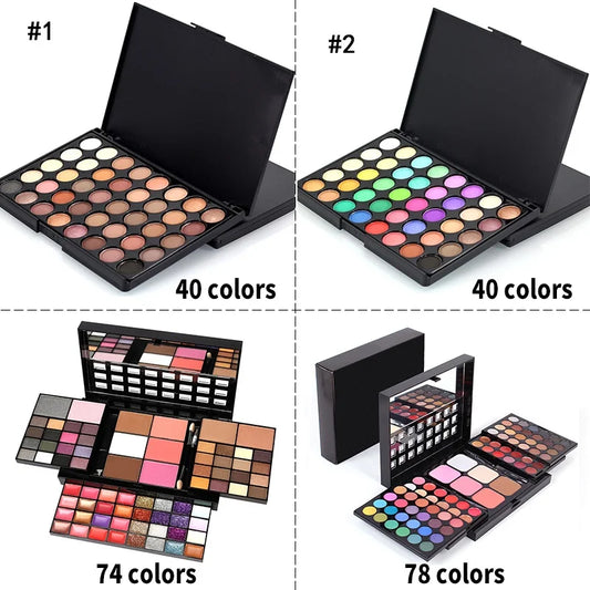 40/74/78 Colors Glitter Eyeshadow Palette Matte Waterproof Long Lasting Cosmetics Kit Fashion Women MakeUp Tools Pressed Powder