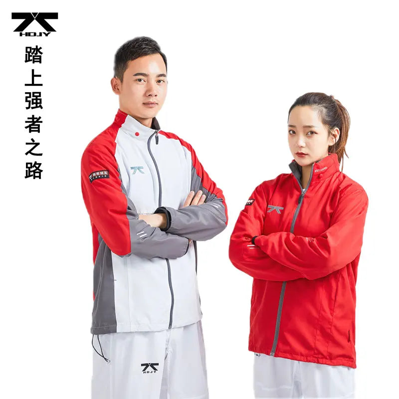 2023  Windproof Taekwondo Sportswear Jacket Spring and Autumn Adult and children's Red Black Standing Collar Can be Customized