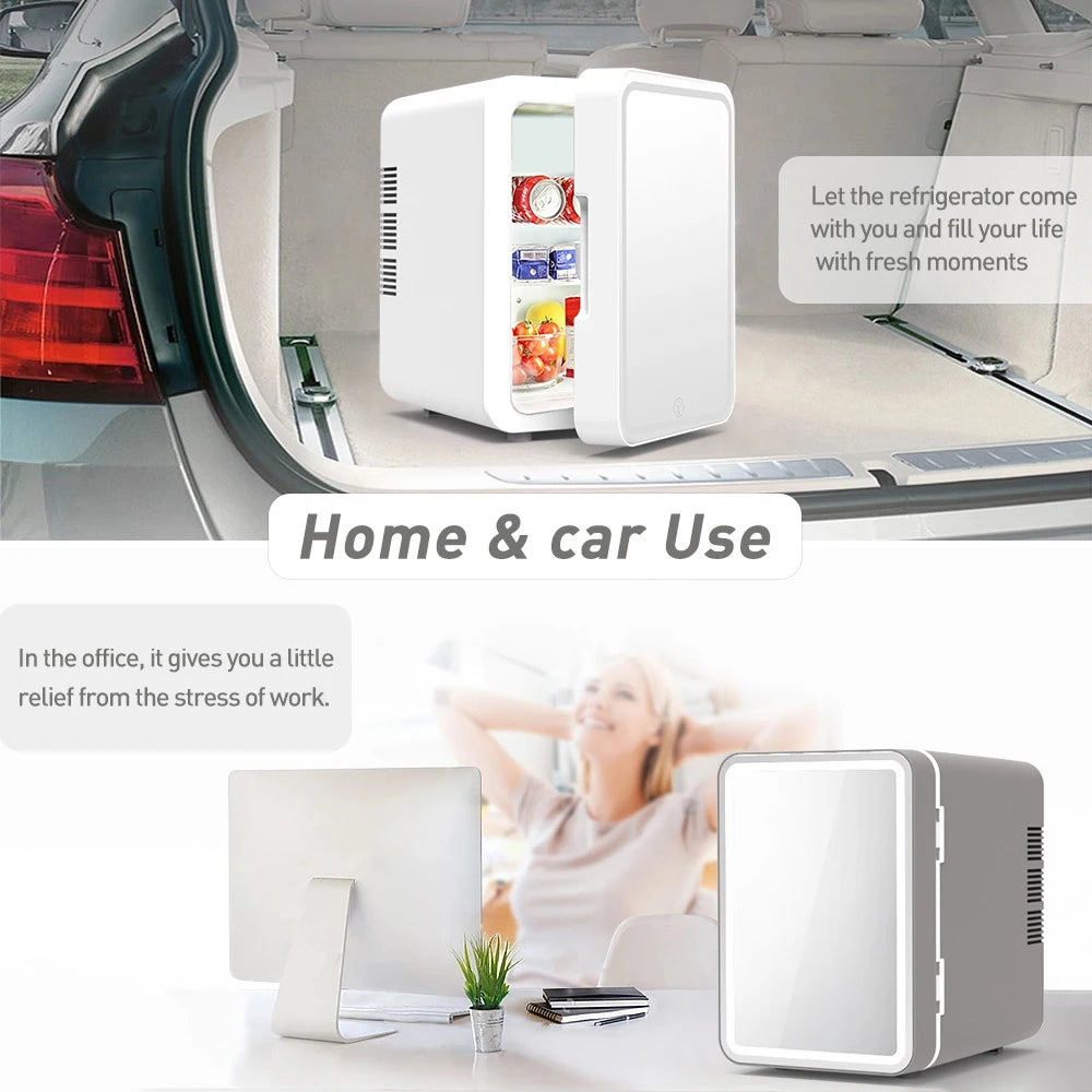 4L Mini Makeup Fridge Mirror Portable Cosmetic Storage Refrigerator Keep Fresh Cooler With LED Light for Home Car Dual Use