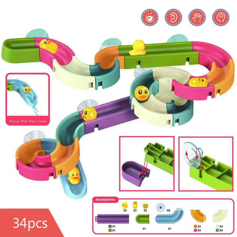 Baby Bath Toys DIY Marble Race Run Assembling Track