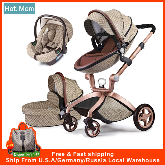 Hot Mom 3 in 1 Baby Pushchair, Baby Stroller,High Landscape Stroller For Newborn Baby,Multiple Accessories,Model F22