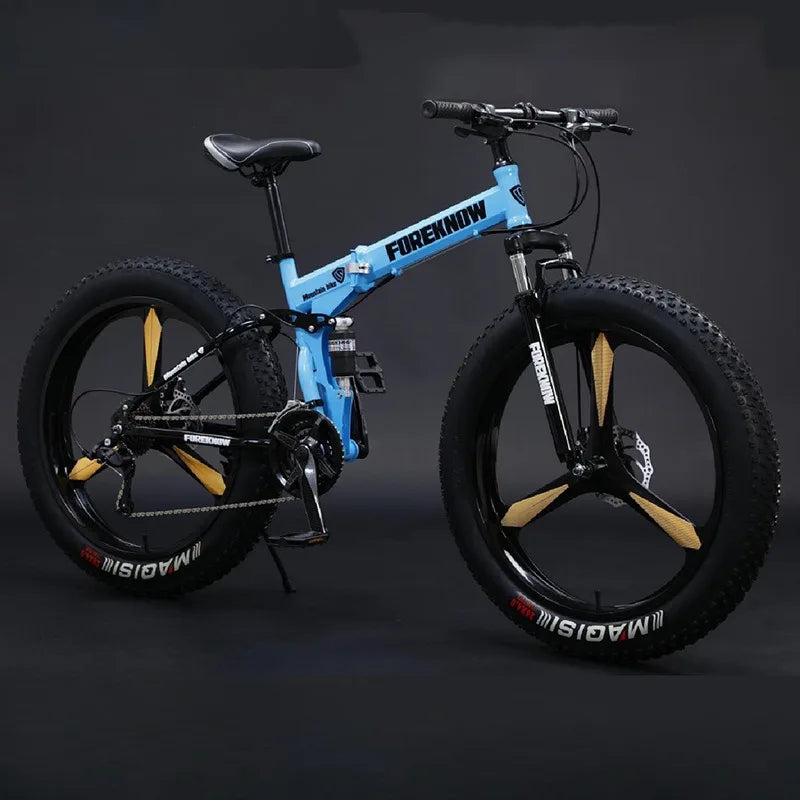 Foldable Mountain Bike with 26/24-Inch Wheels for Off-road, Snow and Beach - Wide Tires, Variable Speeds, for Men and Women