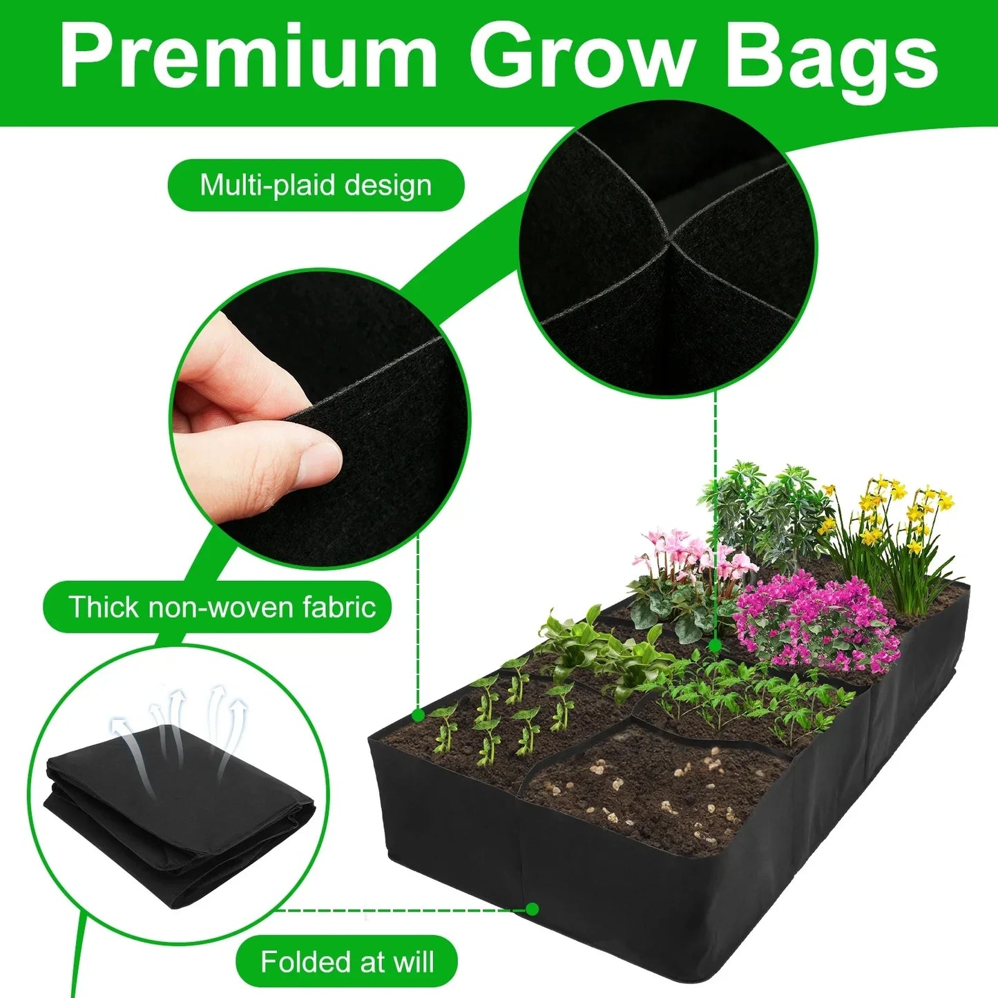 1Pcs Garden Planting Bed 1/4/8 Grids Reusable Fabric Garden Bags Portable Rectangle Grow  Large Vegetable Planting Bag for Yard