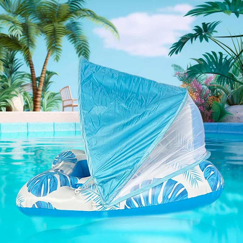 Outdoor Foldable PVC Water Hammock Recliner with Sunshade Inflatable Air Mattress Portable Floating Swimming Ring Accessories