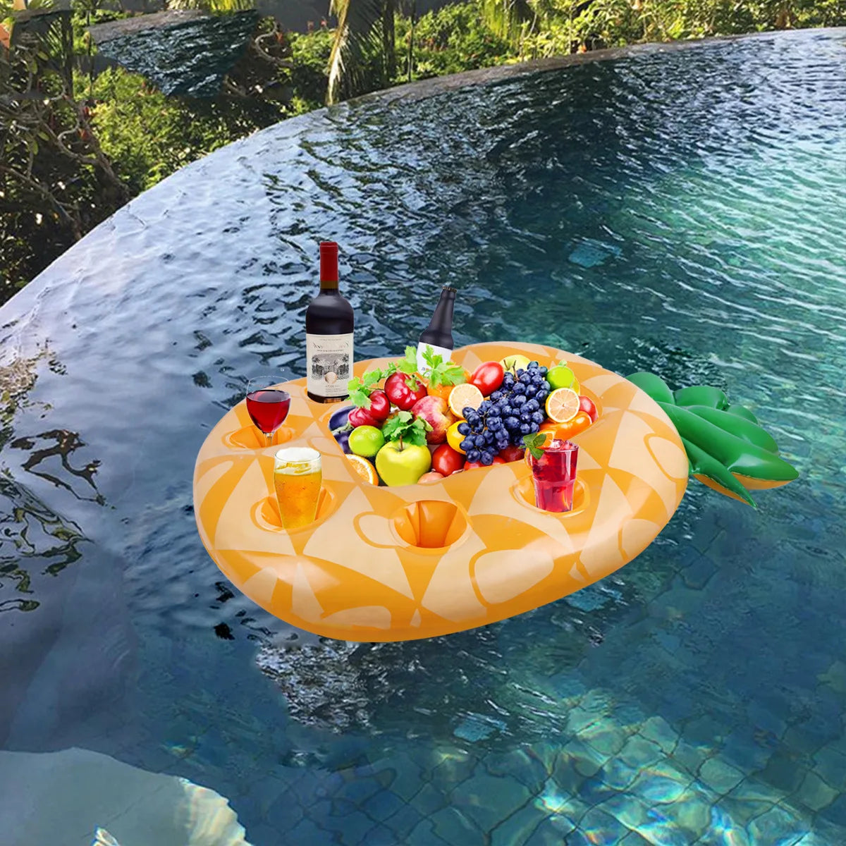 Summer Sea Bucket Cup Holder Inflatable Floating Cooler Drink Snack Tray Party Float with Holders Ice Bar for Beach Lake pool
