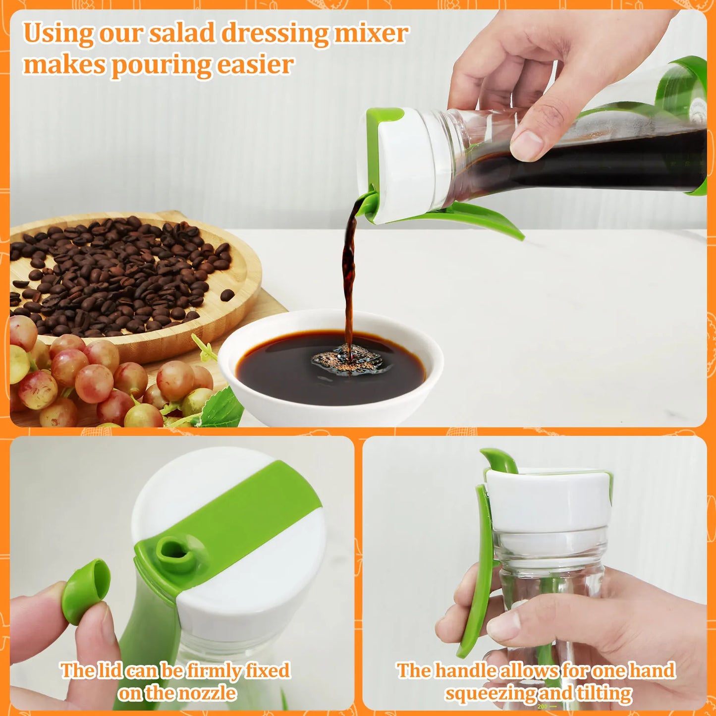 2Pcs Salad Dressing Shaker with Handle Leakproof Salad Dressing Mixer with Scale Dishwasher Safe Salad Dressing Bottle Shaker