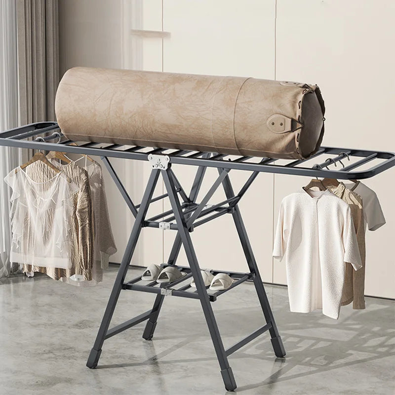 Household Airfoil Floor Drying Rack Balcony Multifunctional Folding Hanger Simple Stabilize The Carbon Steel Quilt Rack