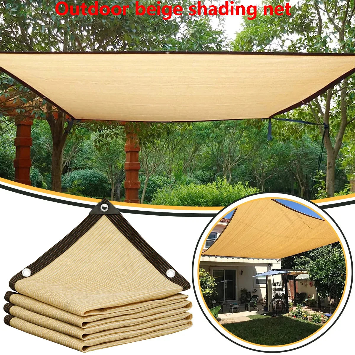 Outdoor garden shading mesh, terrace shading mesh, camping shading mesh, UV protection, HDPE sunscreen fabric, sunshade beige