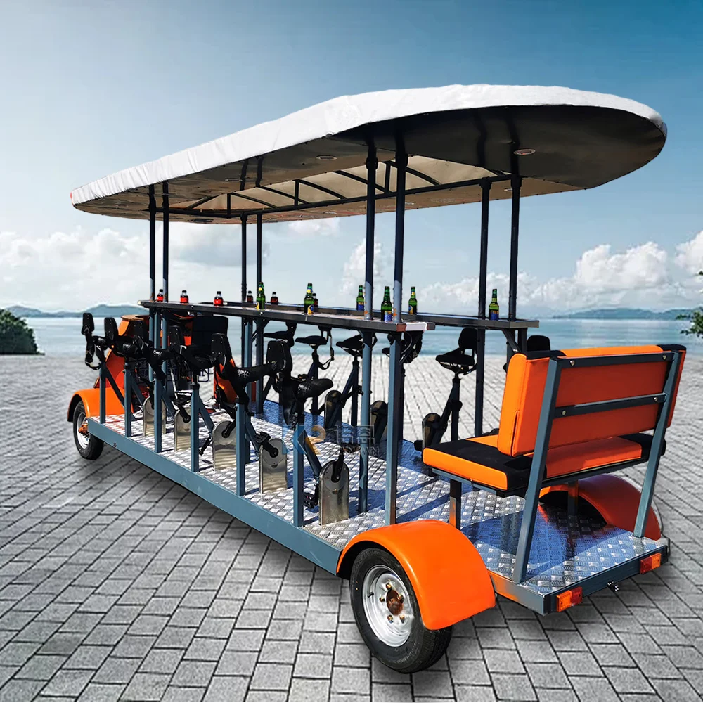 13-15 Persons Four Wheel Pedal Electric Mobile Beer Bike Cart Sightseeing Bus Car For Sale