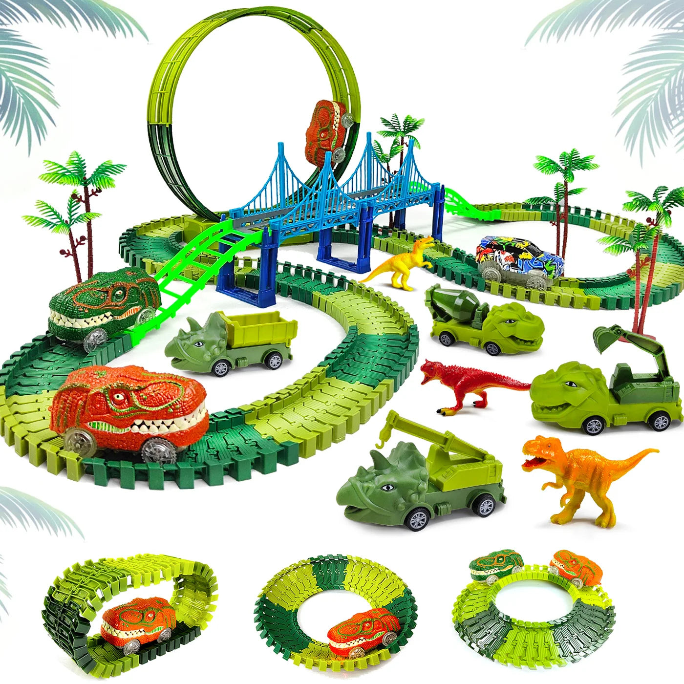 Dinosaur Toys Race Track Toy Set - Create A Dinosaur World Race Flexible Tracks,Gift for Kids Ages 3 4 5 6+Year Old Boys Girls