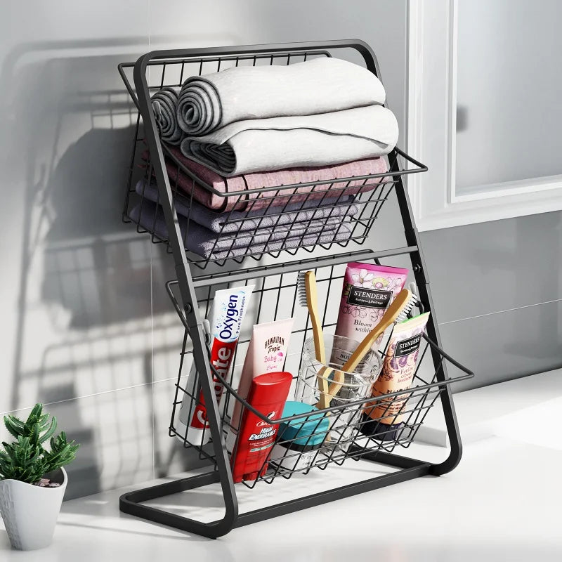 1Set Carbon Steel Double-layer Storage Racks for Home Organizers To Store Snacks Beverages Seasonings Toiletries and Other Items