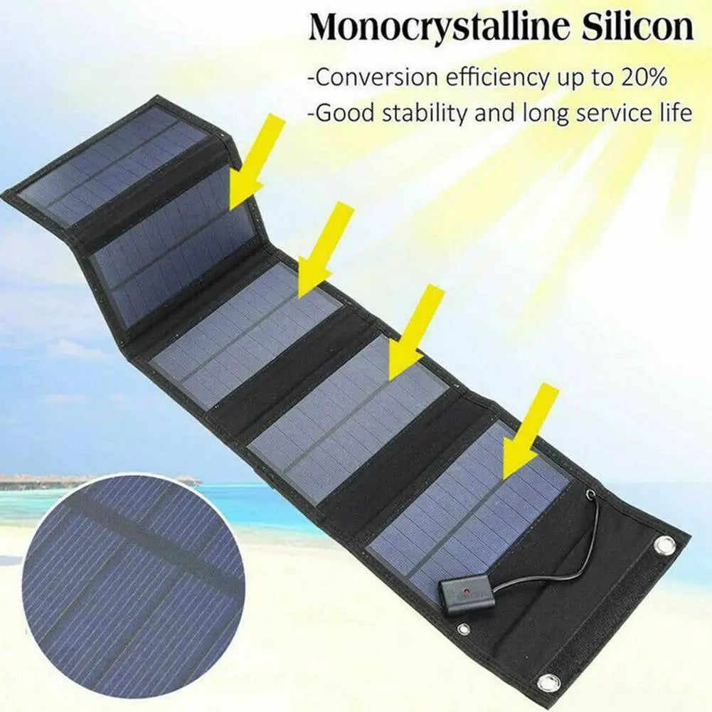 70W Foldable Solar Panel 5V USB Portable Battery Charger for Cell Phone Outdoor Waterproof Power Bank for Camping Accessories