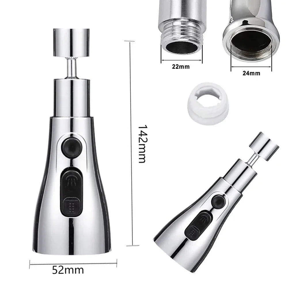 Faucet Extender 360° Universal Rotation Extension Splash Proof Aerator 3 Modes Kitchen Sink Accessory With Universal Adapter