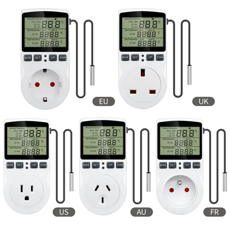 EU/US/FR Timer Socket Thermostat Digital Temperature Controller Socket Outlet With Timer Switch Sensor Probe Heating Cooling