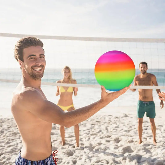 1 Pcs Rainbow Beach Ball Inflatable Summer Beach Ball Pool Swim Rubber Rainbow Beach Volleyball Garden Game Net Kids Toy