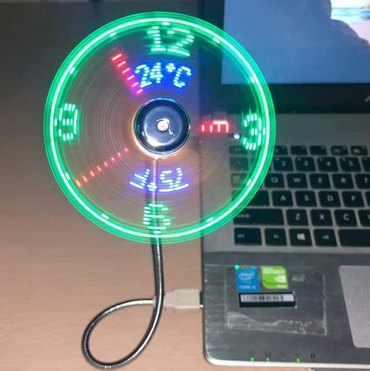 USB Clock Fan with Real Time Clock & Temperature Display Function Christmas Gift Night light Gadgets for Laptop PC Mini Fan