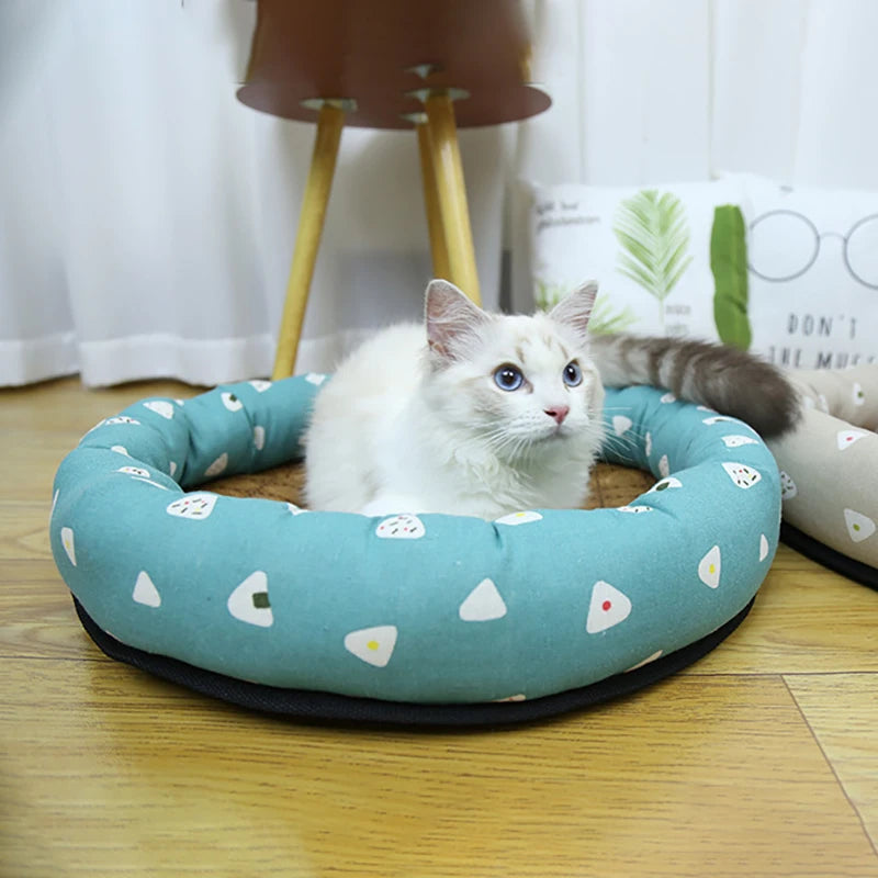 Summer Cat Bed Round Ice Silk Cool Pet Mat Comfortable Kitten Small Dogs Sleeping Bed Cat Nest Sofa Cooling Rattan Pet Matress