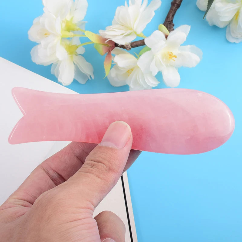 Rose Quartz Fish Shape Gua Sha Tool Health Care Natural Stone