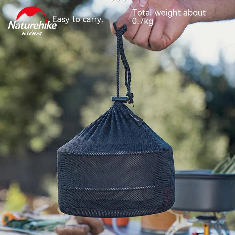Naturehike Foldable Cookware Set Non-stick Frying Pan Pot With Lids Cookers for Camping Kitchen Cooking Kit Aluminium Alloy 700g