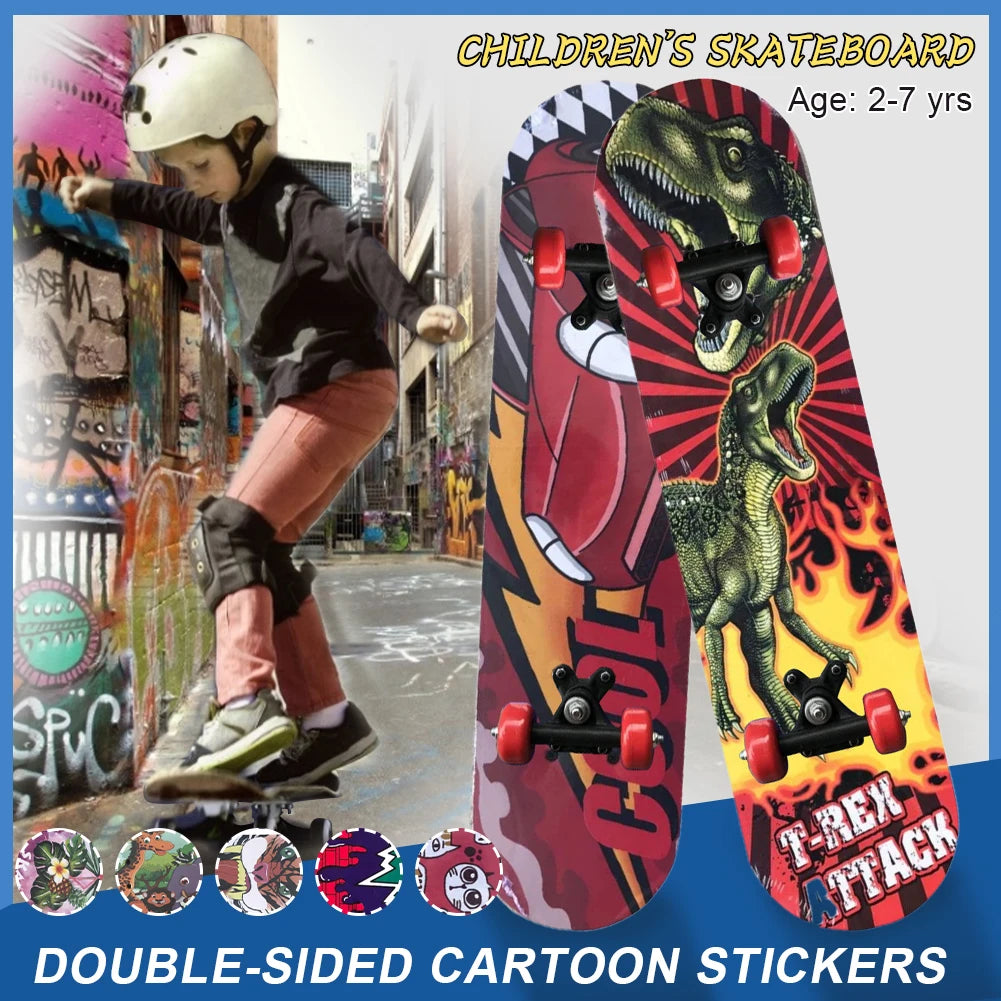 60cm Four-Wheeled Skateboard for Beginners and Kids Wood Scooters Double Deck Skating Board graffiti skateboard road brush