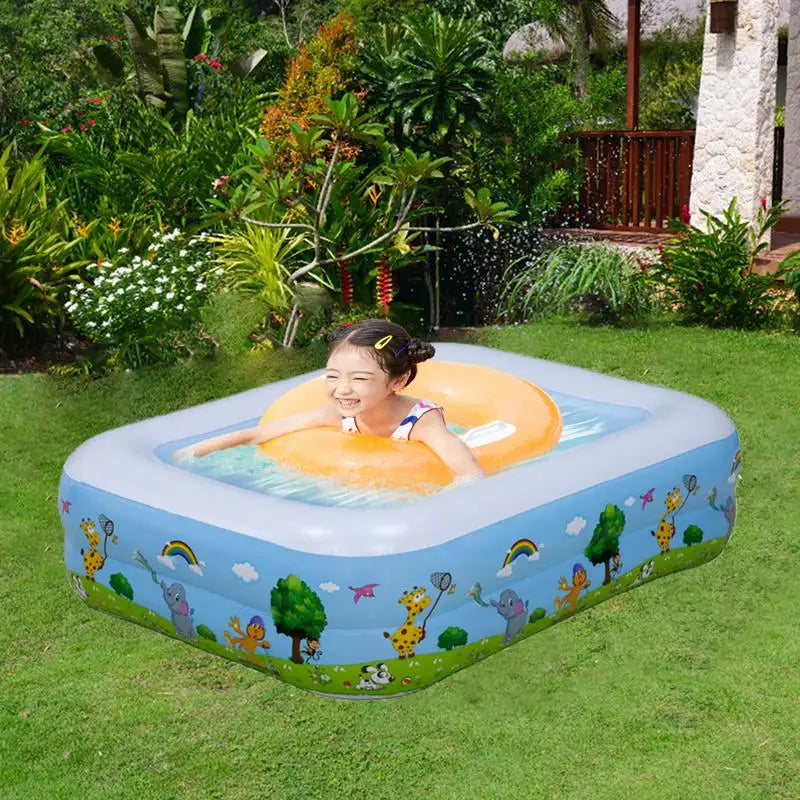 Thickened PVC Inflatable Pool for Kids Foldable Square Blow up Pool for Family Space-Saving Swimming Pool for outdoor Backyard