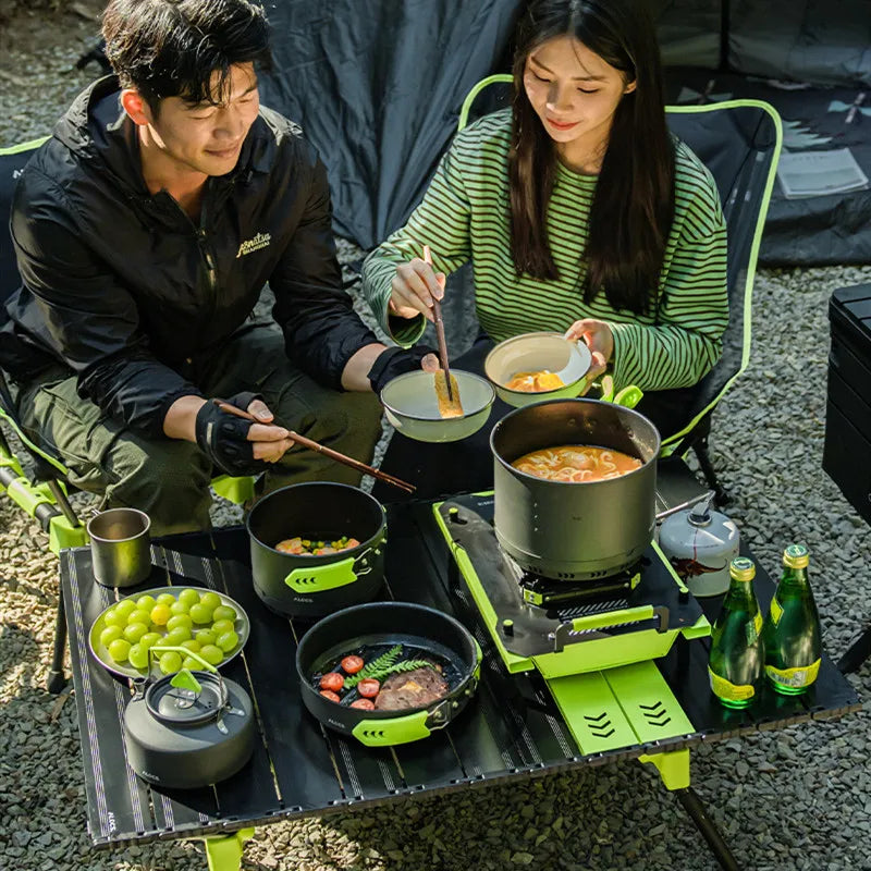 Outdoor Camping Pot Set ALOCS Picnic Stove Aluminum Alloy Kettle Non-stick Pot Easy Storage Portable Full Set Of Pot Cookware