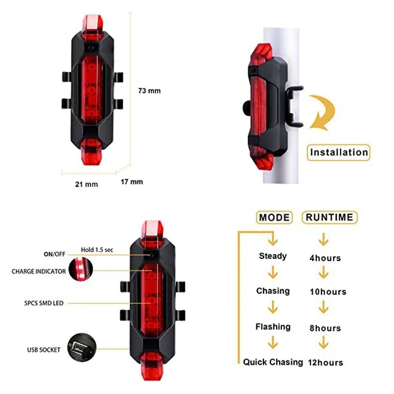 5 LED Bike Light High-brightness 4 Modes Taillight MTB Bicycle Rear Lamp Night Cycling Safety Warning Light Bike Accessories