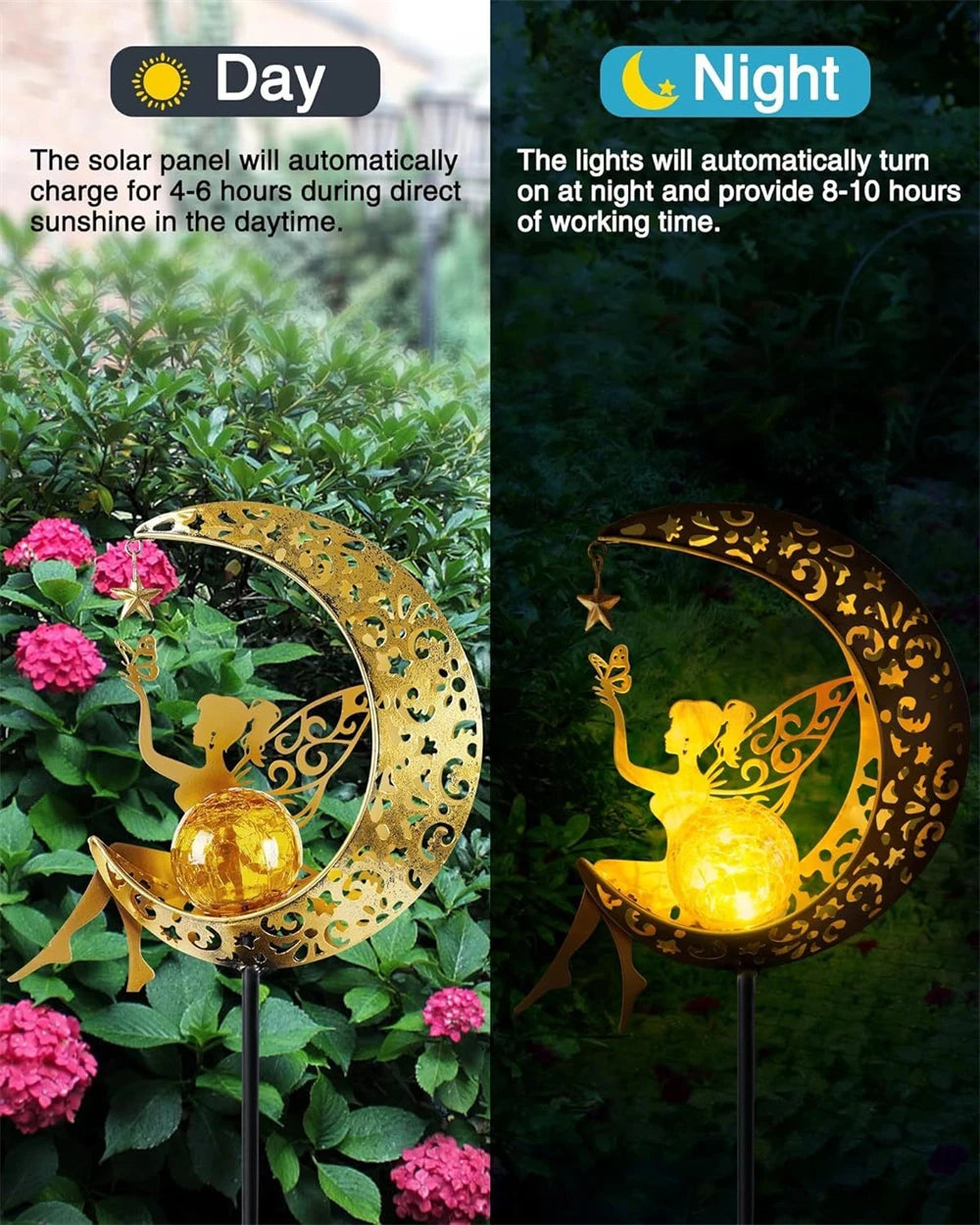 Solar Moon Fairy Lamp Outdoor Garden Iron Flower Fairy Ground Insertion Lamp Lawn Courtyard Decorative Light