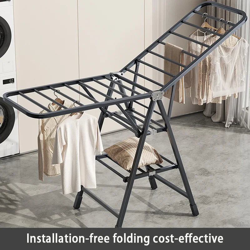 Household Airfoil Floor Drying Rack Balcony Multifunctional Folding Hanger Simple Stabilize The Carbon Steel Quilt Rack