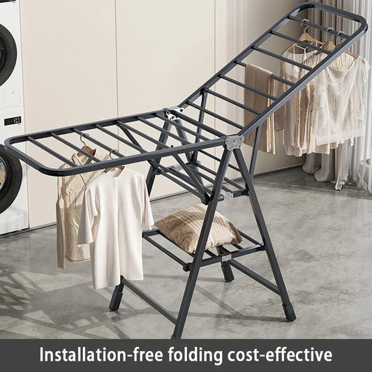 Household Airfoil Floor Drying Rack Balcony Multifunctional Folding Hanger Simple Stabilize The Carbon Steel Quilt Rack