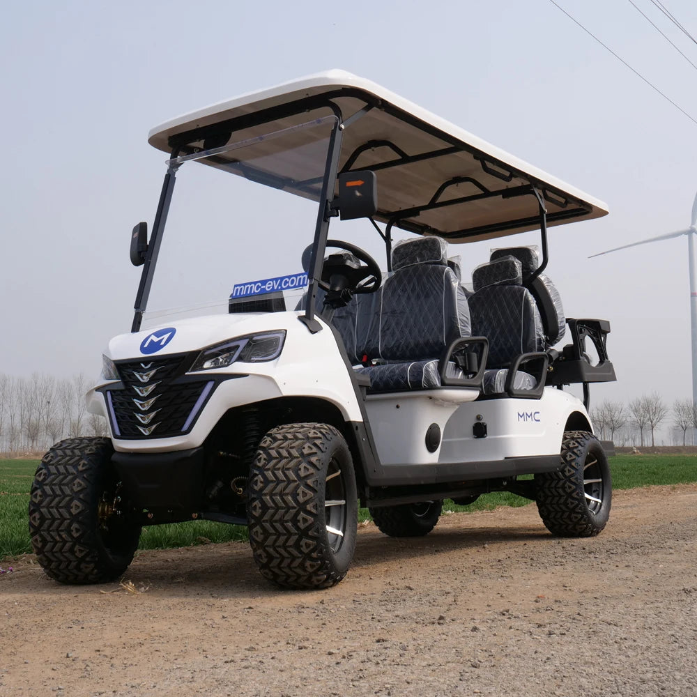 MMC 72V Lithium Battery 4 Front+2Rear off road tire CE Approved with pedal folding glass Club Car 6 Seats Electric Golf Cart