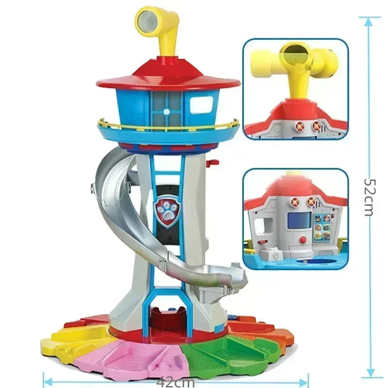 Original Paw Patrol Tower Toy Set Patrol Canine Lookout Vehicle Anime Figures Ryder Chase Skye With Rebound Bicycle Kids Gifts