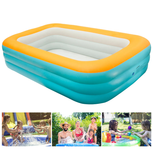 180/210cm Inflatable Swimming Pool Summer Outdoors Square-Shaped Kids Paddling Pool Inflatable Bath Tub with Drainage Design