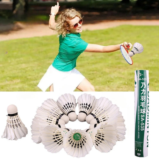 12PC Badminton Shuttlecock White Training Ball Shuttlecock Badminton Training Equipments High Speed Goose Feather Badminton Ball