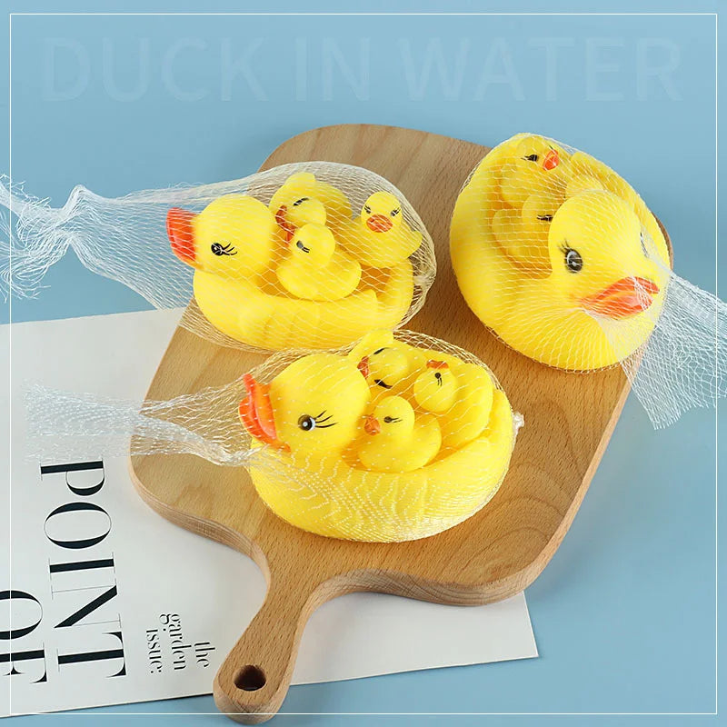 4PCS Cute Duck Baby Bath Toys Little Yellow Duck With Squeeze Sound Rattle Soft Rubber Water Toy Children Summer Bathroom Gift