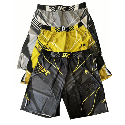 Fashion Sports Knee Length Shorts Men's Drawstring Quick Drying Training Muay Thai Fighting Printed Boxing Gym Short Pants