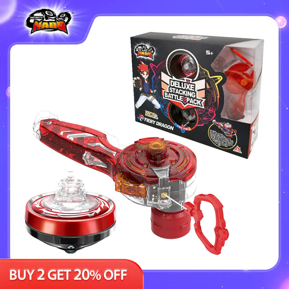 Infinity Nado 5 Deluxe Stacking Battle Pack -Fiery Dragon Dual Metal Ring Flashing Spinning Top Gyro Animation Kid Toy