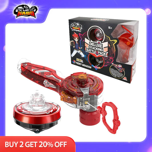 Infinity Nado 5 Deluxe Stacking Battle Pack -Fiery Dragon Dual Metal Ring Flashing Spinning Top Gyro Animation Kid Toy
