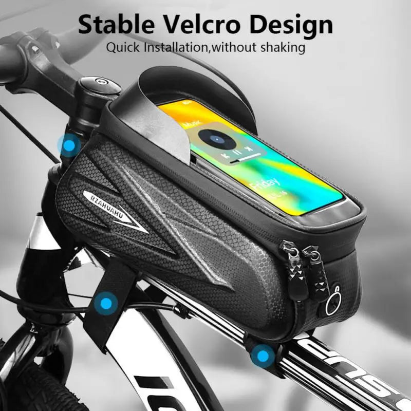 Bicycle Bag For Phone Cycling Top Front Tube Frame Bag Waterproof Case Storage Touch Screen MTB Tube Hard Shell Front Beam Bag